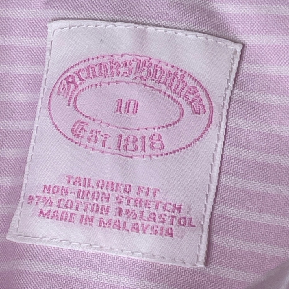 Brooks Brothers Women Button Down Tailored Fit Non-Iron Pinstripe 10 Pink - Picture 2 of 7